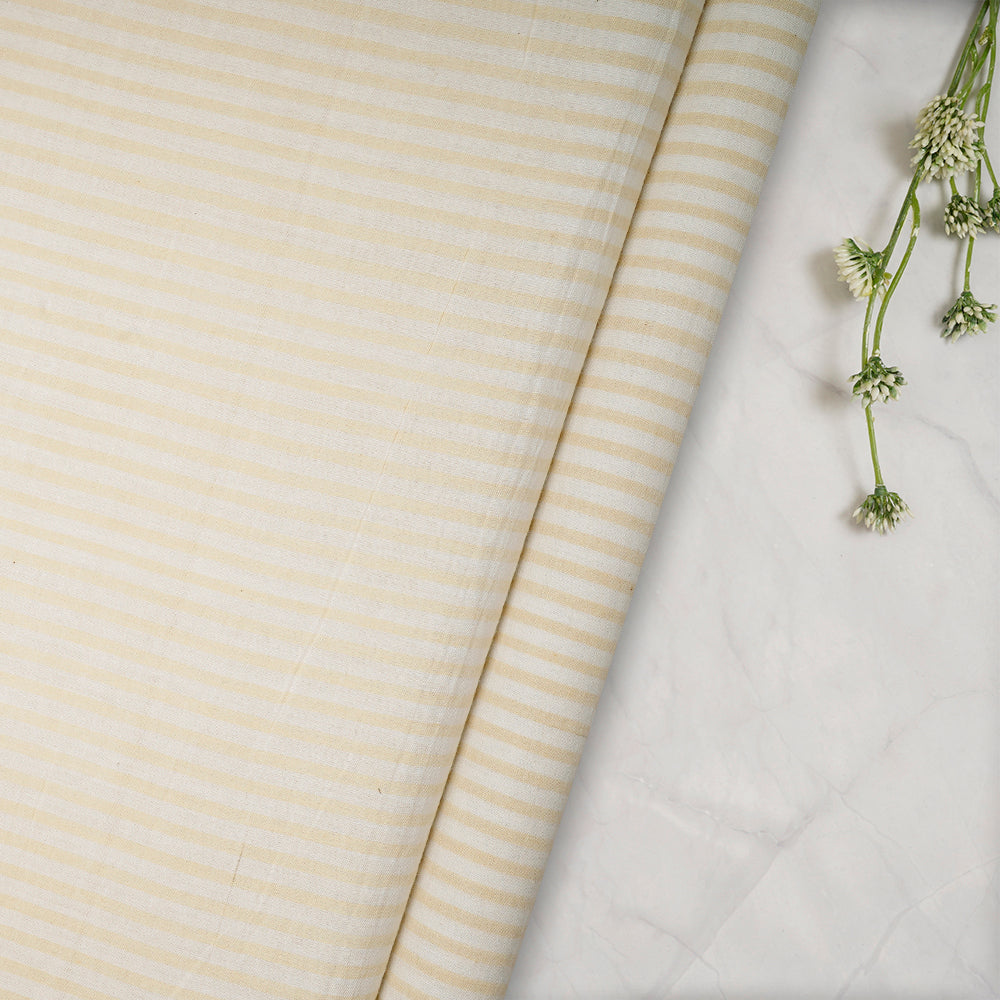 (Pre-Cut 2.90 Mtr) White Color Striped Pattern Muslin Cotton Fabric