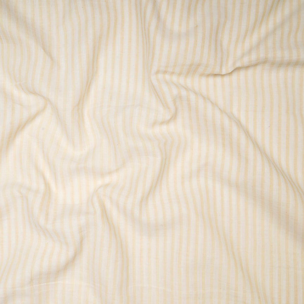 (Pre-Cut 2.90 Mtr) White Color Striped Pattern Muslin Cotton Fabric