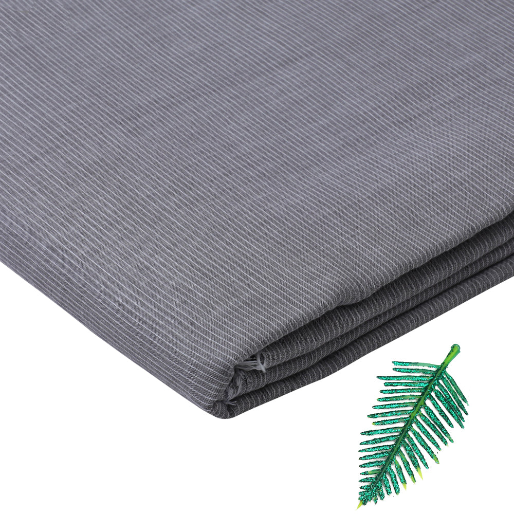 (Pre-Cut 1.50 Mtr) Grey Color Cotton Voile Striped Fabric