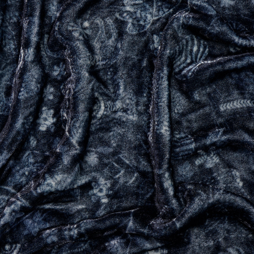 (Pre-Cut 1.10 Mtr) Navy Color Digital Printed Velvet Fabric