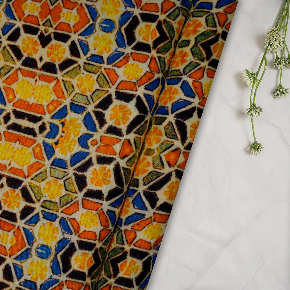 (Pre-Cut 1.35 Mtr) Multi Color Digital Printed Velvet Fabric