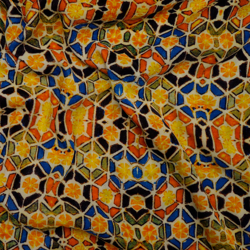 (Pre-Cut 1.35 Mtr) Multi Color Digital Printed Velvet Fabric