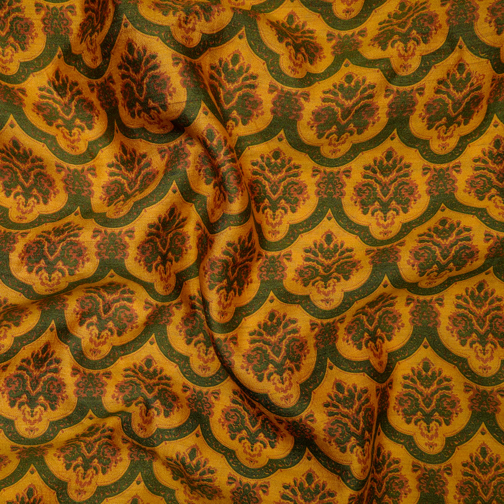 (Pre-Cut 4.20 Mtr) Yellow Color Printed Silk Fabric