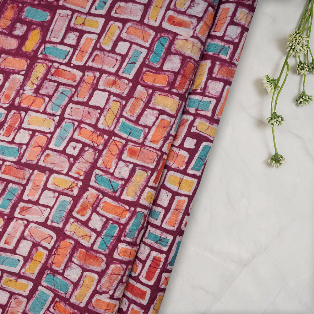 (Pre-Cut 3.25 Mtr) Multi Color Handcrafted Batik Printed Silk Fabric