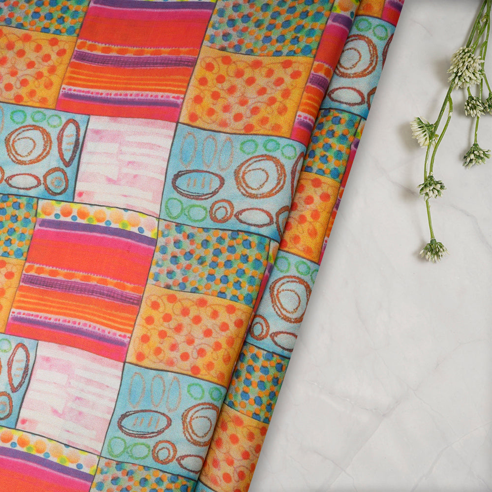 (Pre-Cut 4.10 Mtr) Multi Color Printed Satin Chiffon Fabric