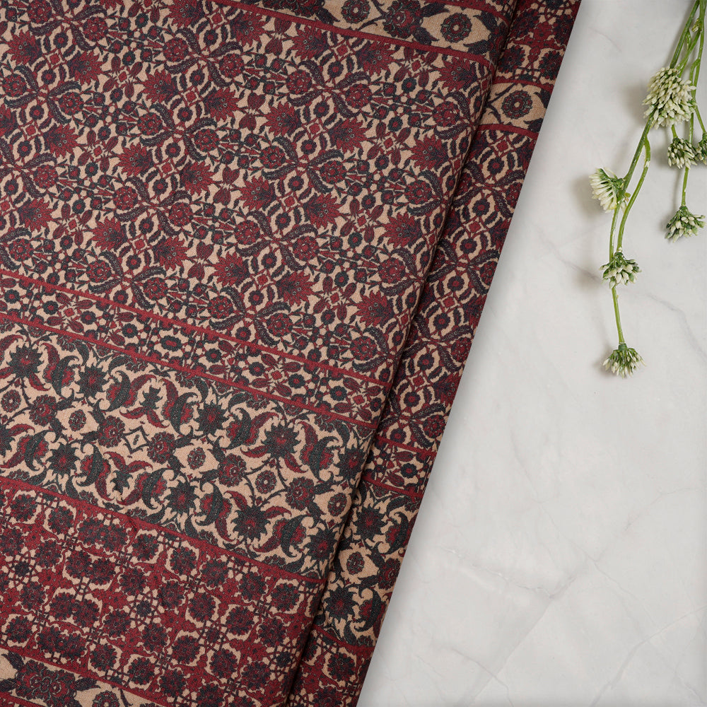 (Pre-Cut 3.30 Mtr) Multi Color Digital Printed Linen Silk Fabric