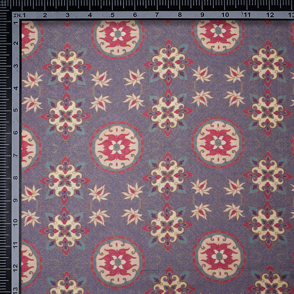 (Pre-Cut 2.20 Mtr) Purple Color Digital Printed Silk Fabric