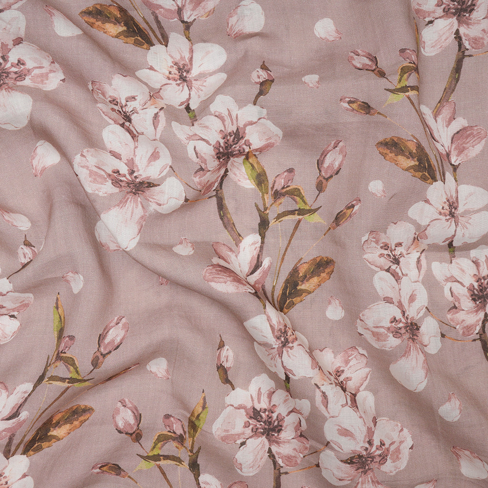 (Pre-Cut 2.40 Mtr) Beige Color Digital Printed Ramie Tencel Fabric