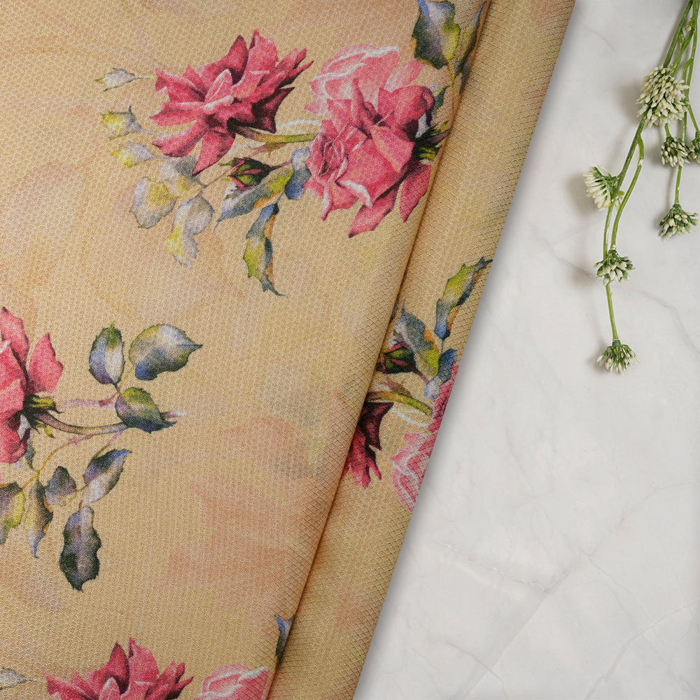 (Pre-Cut 2.80 Mtr) Yellow Color Digital Printed Modal Dobby Fabric