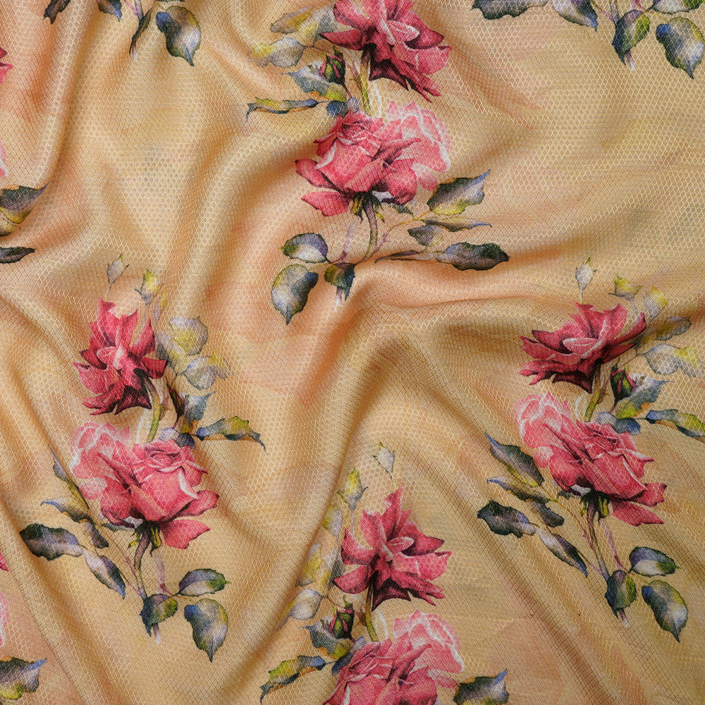 (Pre-Cut 2.80 Mtr) Yellow Color Digital Printed Modal Dobby Fabric