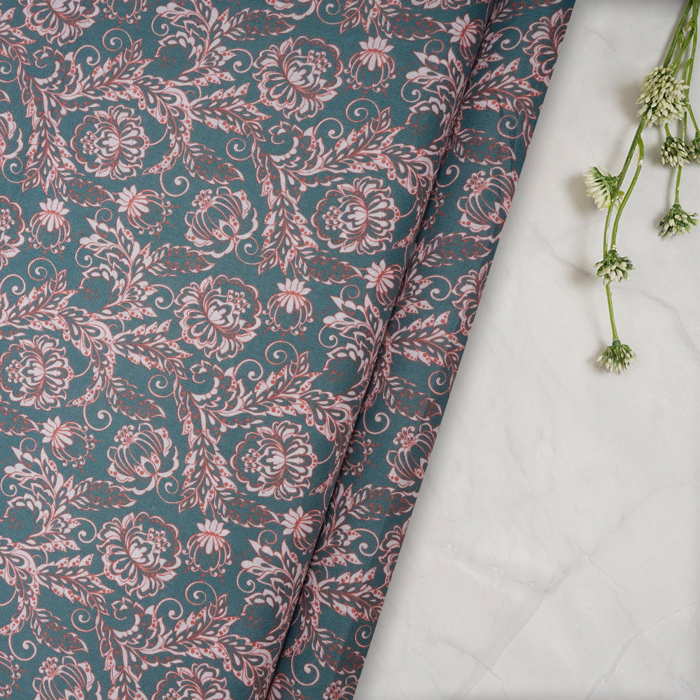 (Pre-Cut 2.90 Mtr) Green Color Digital Printed Cotton Fabric