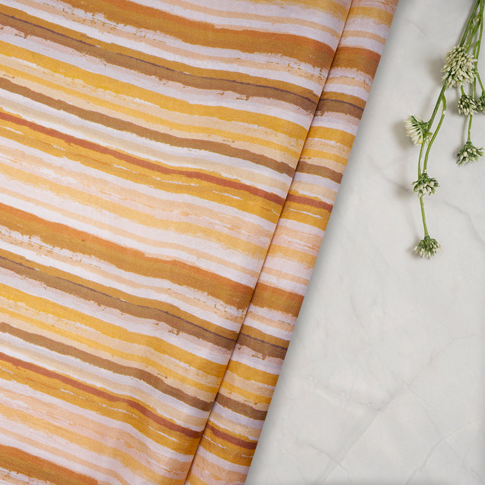 (Pre-Cut 3.35 Mtr) Yellow Color Digital Printed Silk Fabric