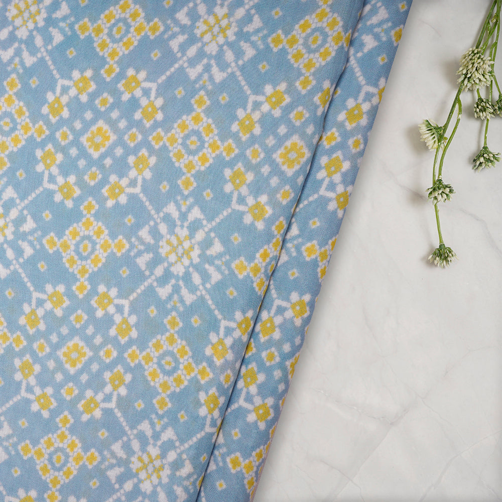 (Pre-Cut 1.60 Mtr) Ice-Blue Color Digital Printed Viscose Fabric