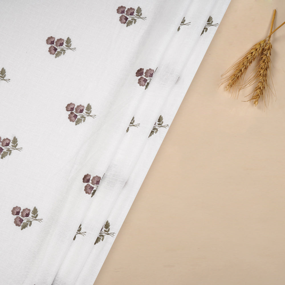 (Pre-Cut 1.50 Mtr) Cream Color Embroidered Linen Fabric