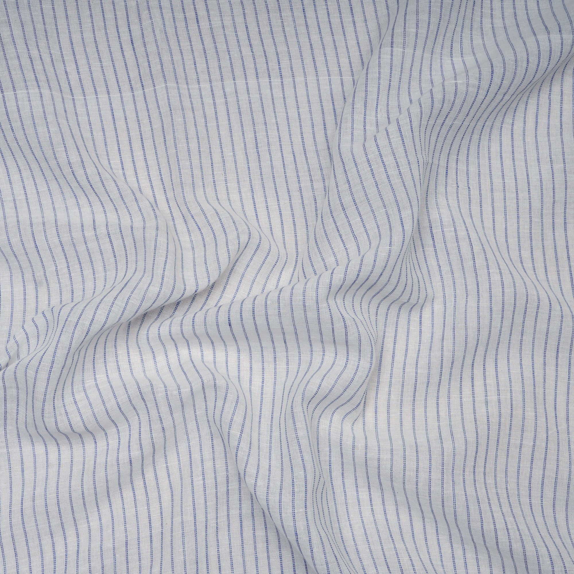 (Pre-Cut 1.00 Mtr) White-Blue Color Yarn Dyed Cotton Muslin Fabric