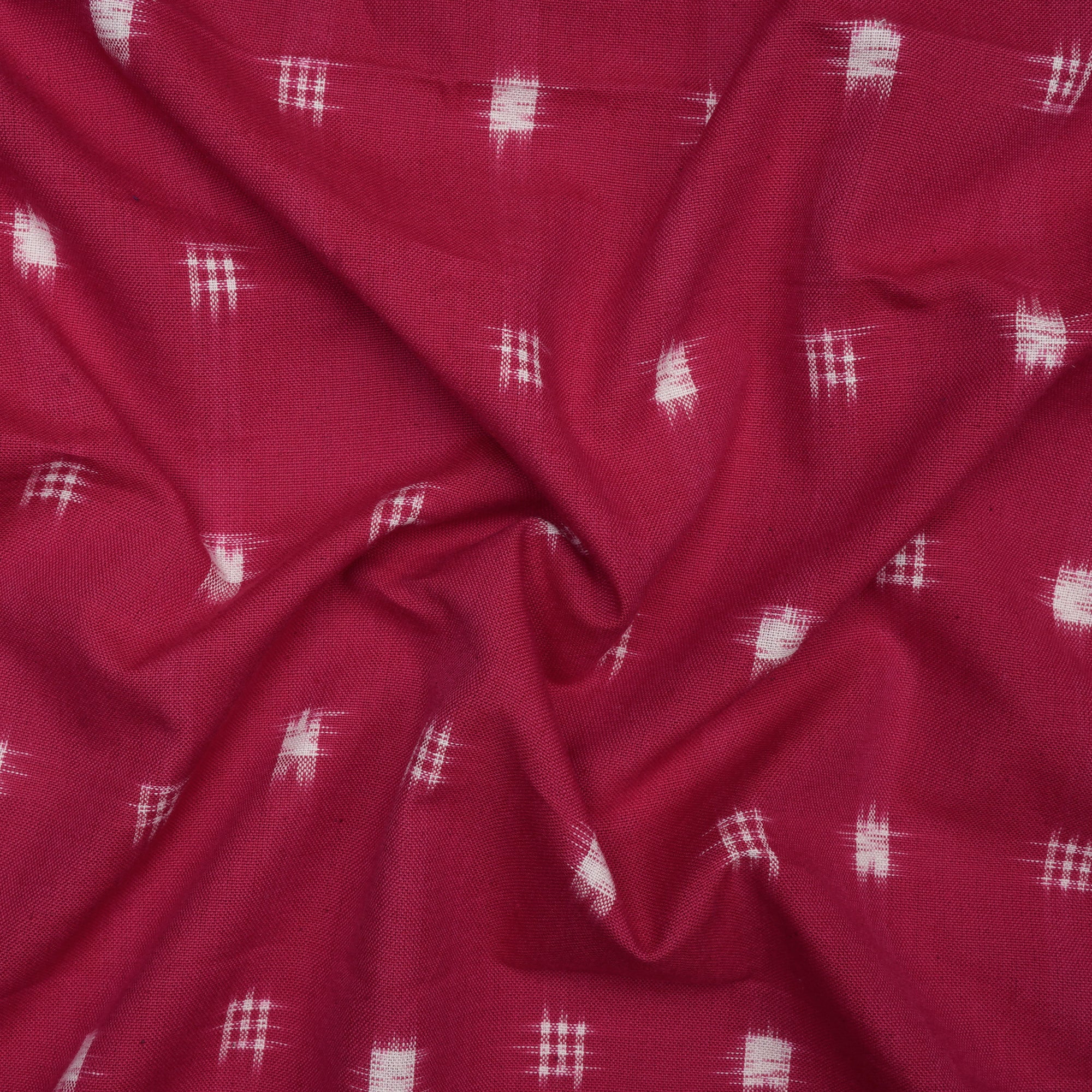 (Pre-Cut 1 Mtr) Rich Carmine Color Handwoven Pure Cotton Double Ikat Fabric