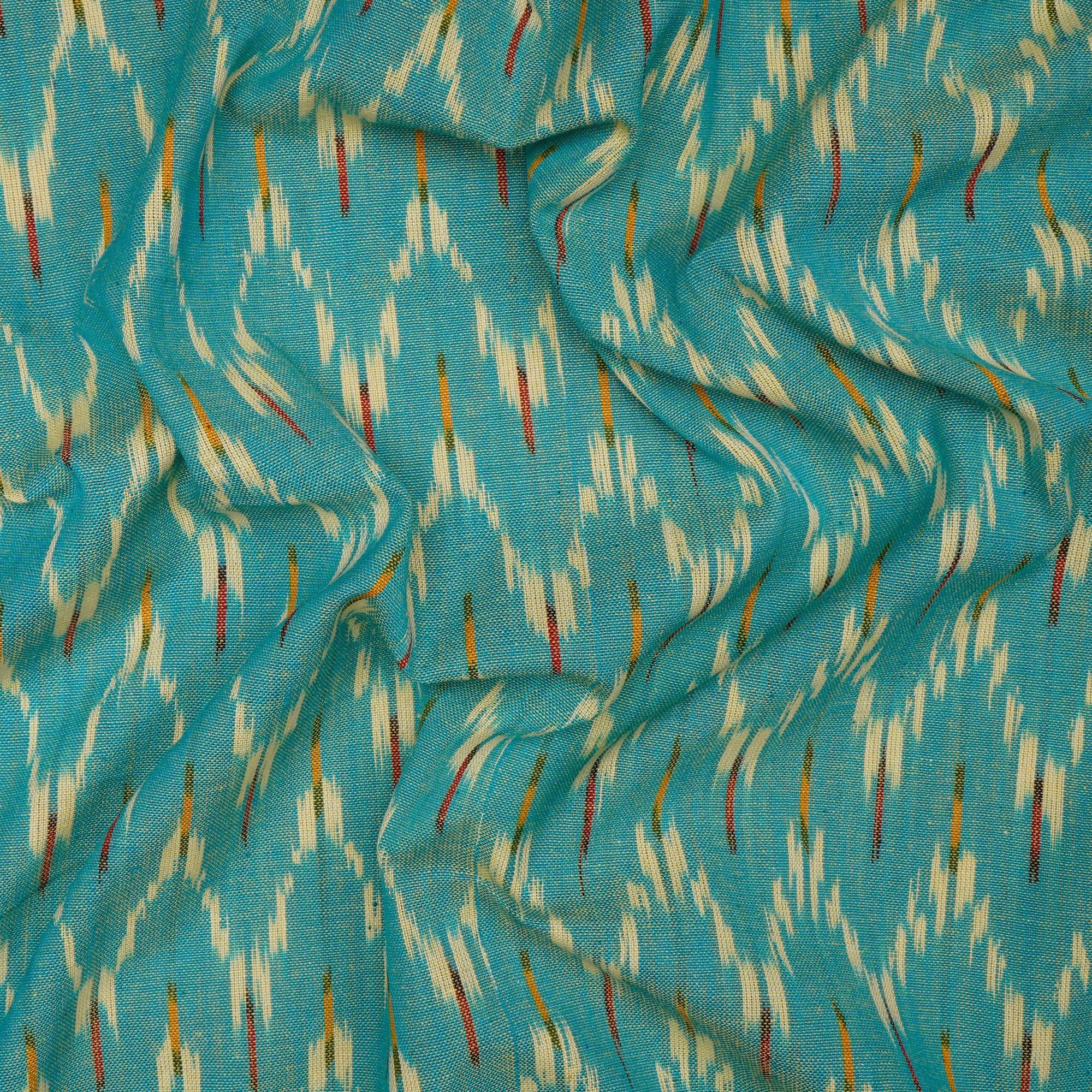 (Pre-Cut 1.00 Mtr ) Blue Color Handwoven Pure Cotton Ikat Fabric