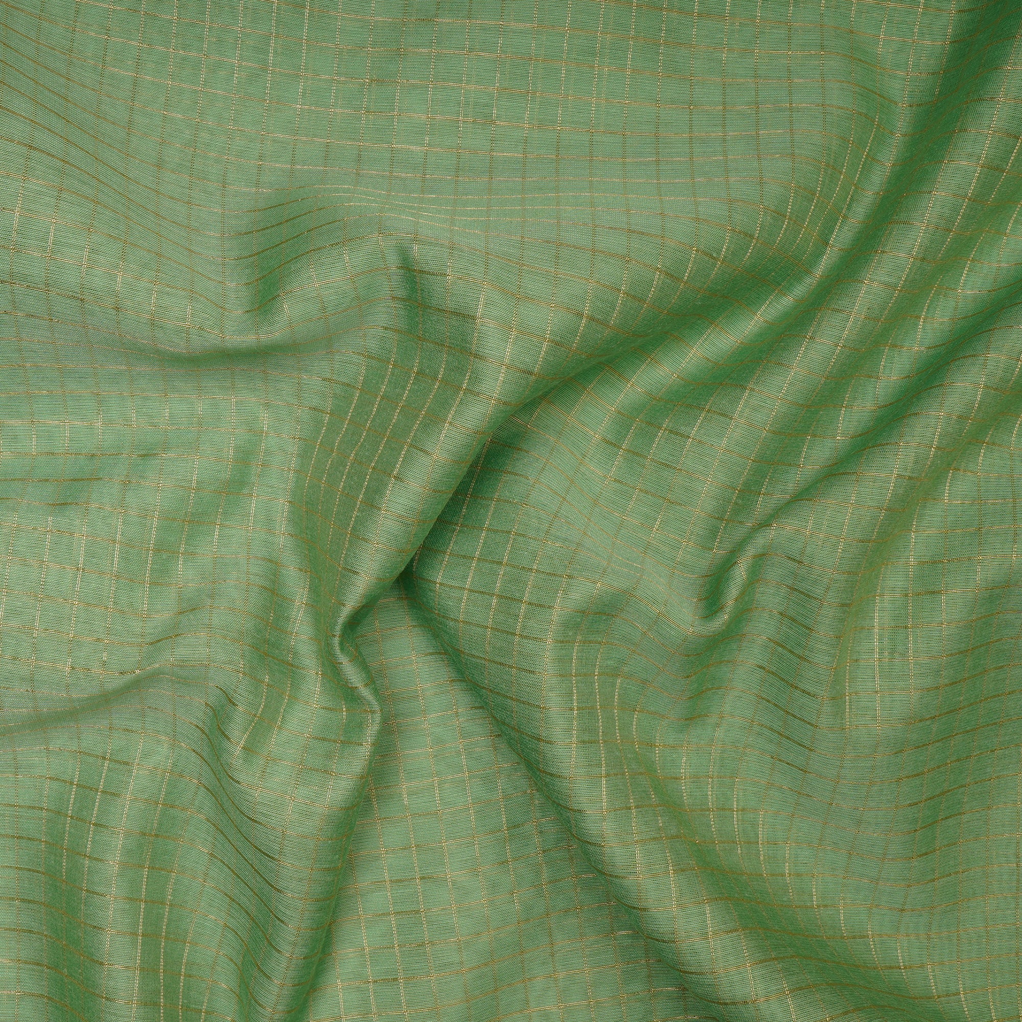 (Pre-Cut 2.50Mtr ) Green Color Zari Checked Cotton Fabric