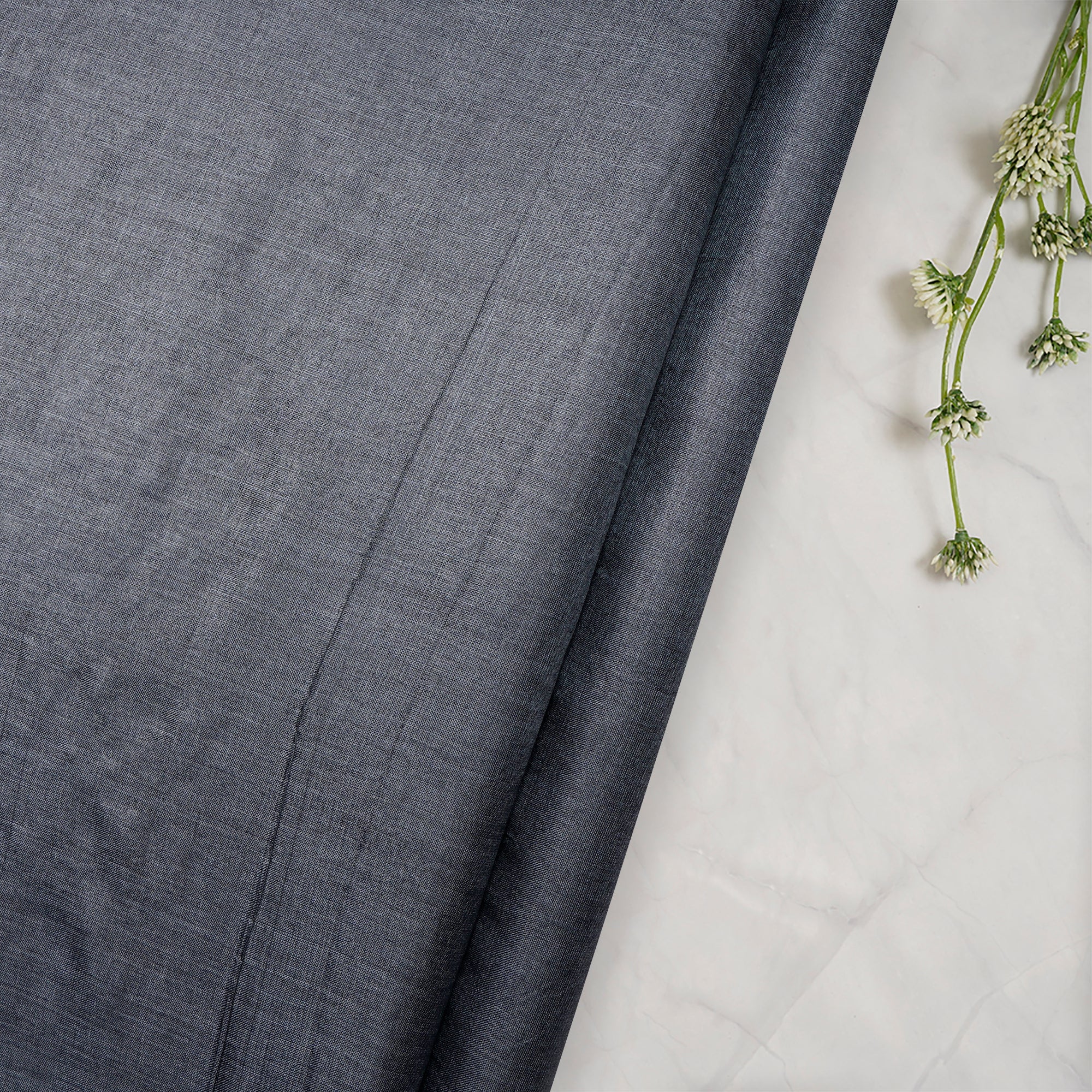 (Pre-Cut 2.00 Mtr) Grey Piece Dyed Handwoven Tussar Silk Fabric