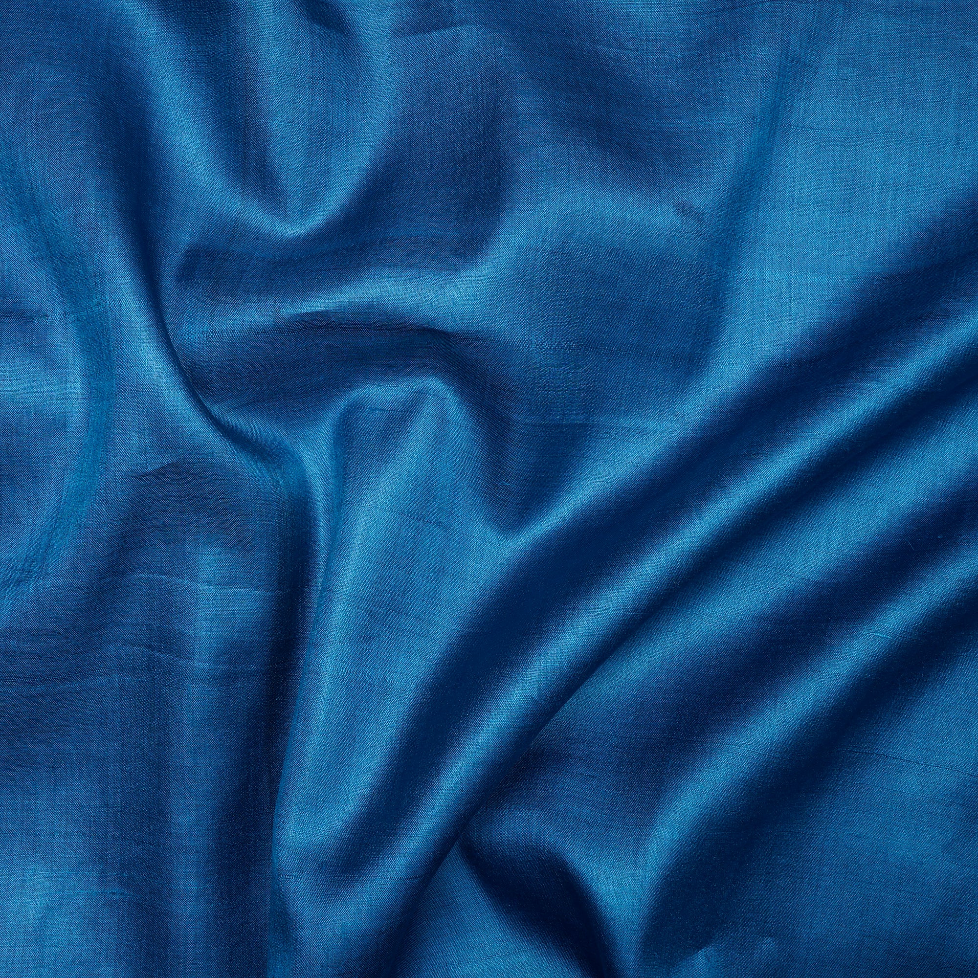 (Pre-Cut 5.00 Mtr) Blue Color Piece Dyed Handwoven Tussar Silk Fabric