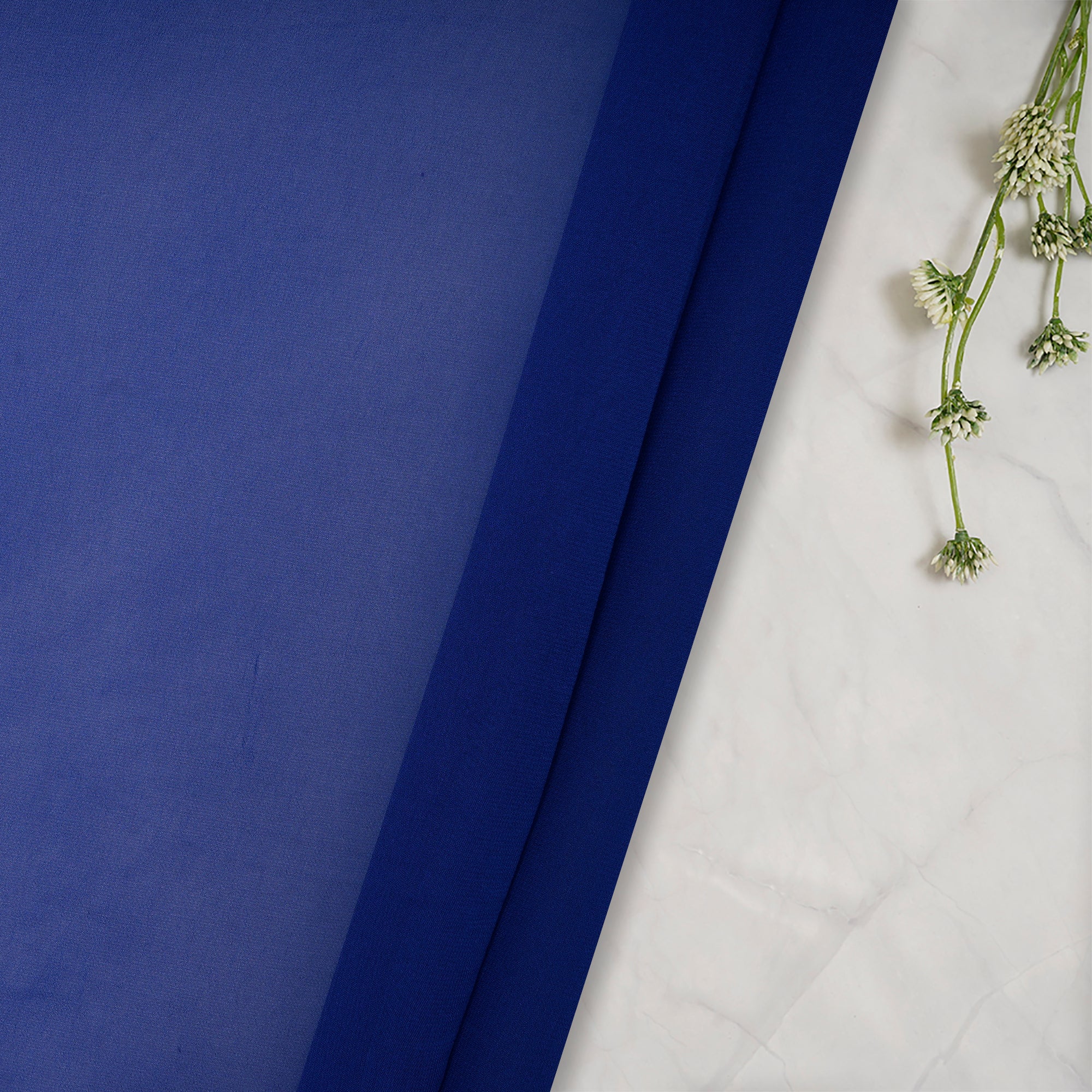 (Pre-Cut 1.00 Mtr ) Blue Color Piece Dyed Bemberg Georgette Fabric