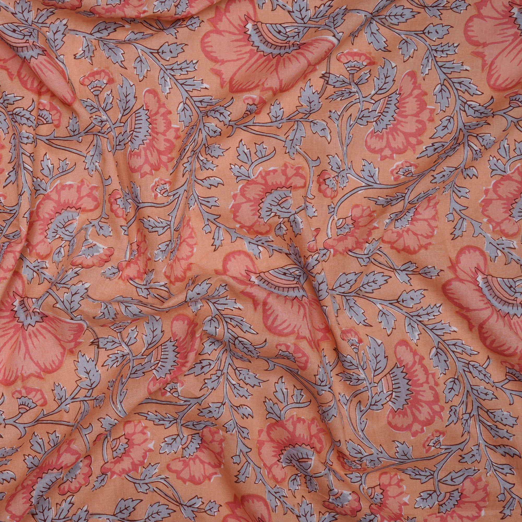 (Pre-Cut 1.00 Mtr) Multi Color Hand Block Printed Cotton Fabric