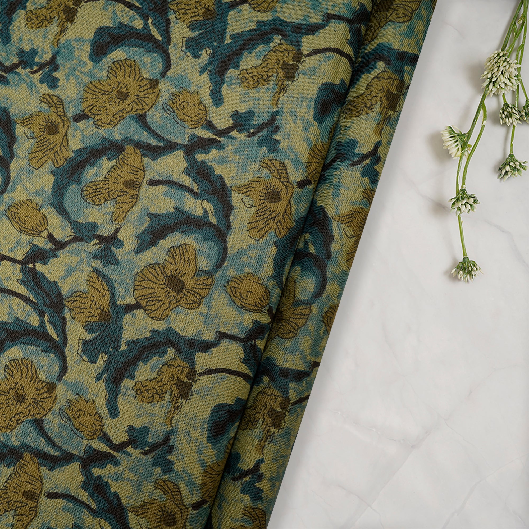 (Pre Cut 1.50 Mtr )Multi Color Hand Block Printed Cotton Fabric