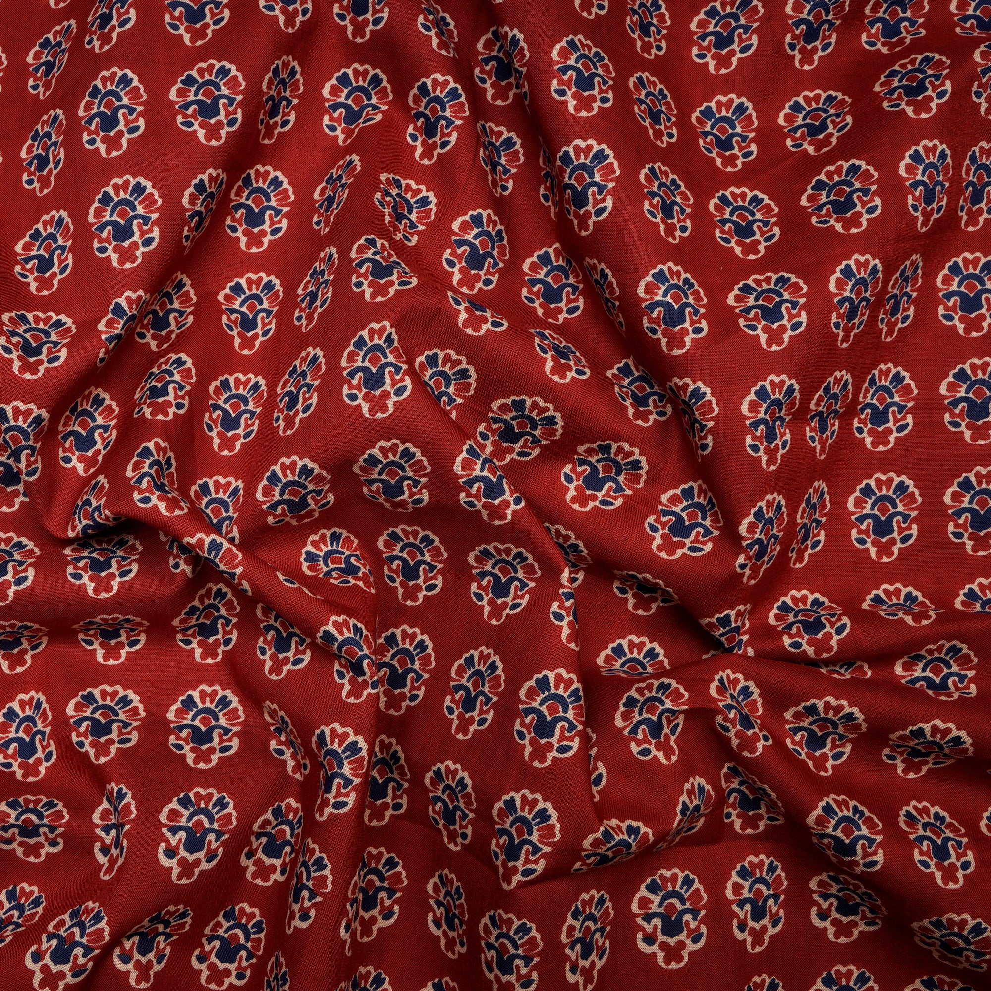 (Pre-Cut 2.30 Mtr)Rust Color Hand Block Printed Cotton Fabric