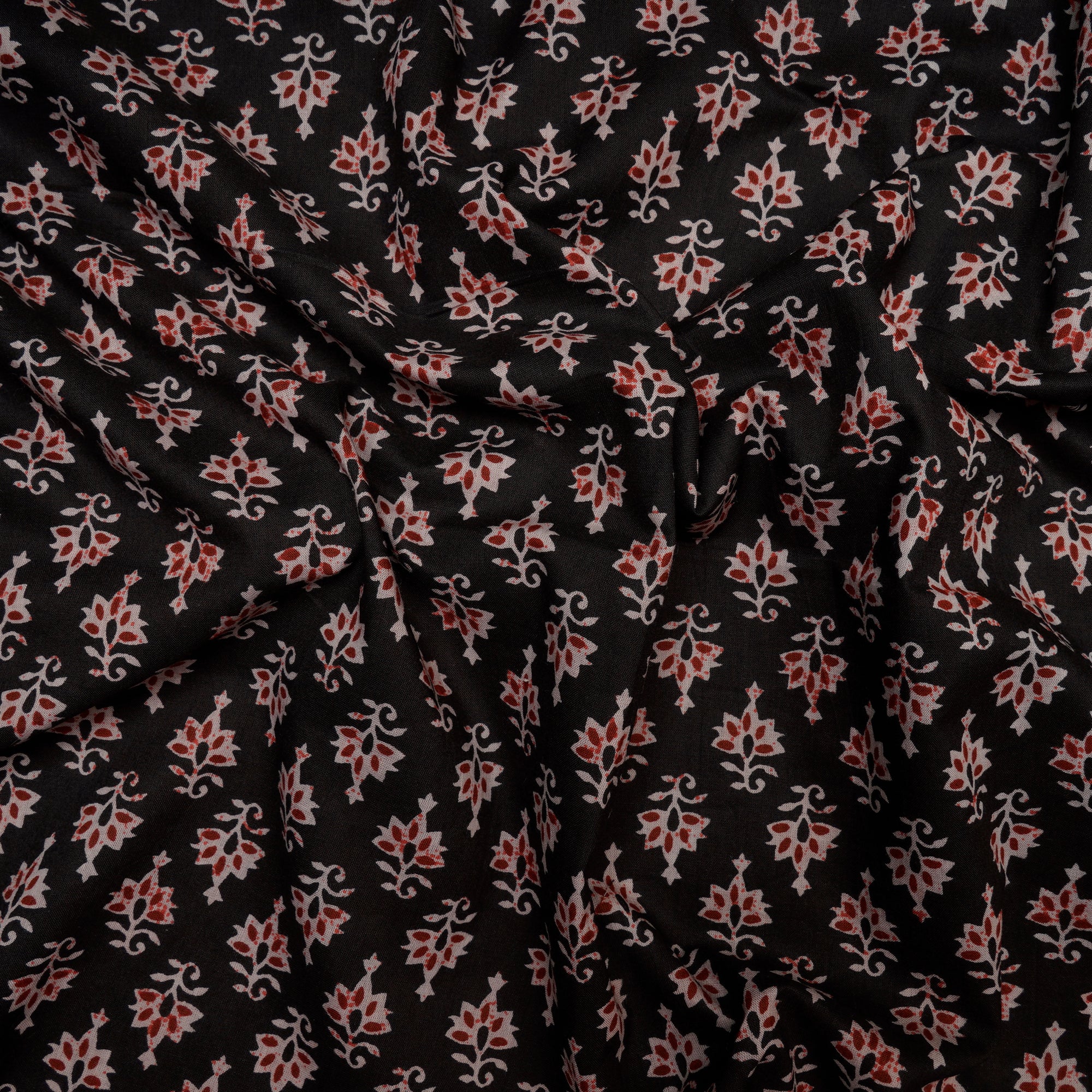 (Pre-Cut 2.50 Mtr )Black Hand Block Printed Cotton Fabric