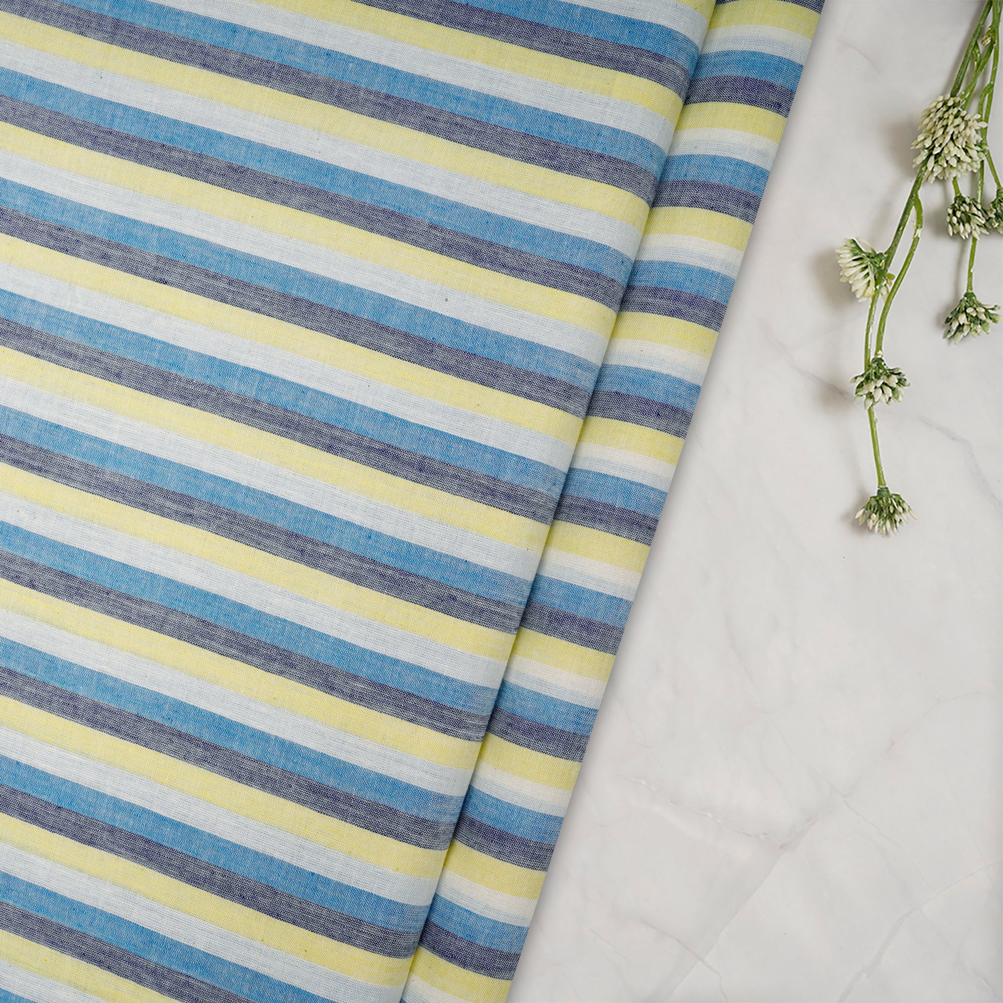 (Pre-Cut 1.50 Mtr ) Multi Color Yarn Dyed Cotton Muslin Fabric