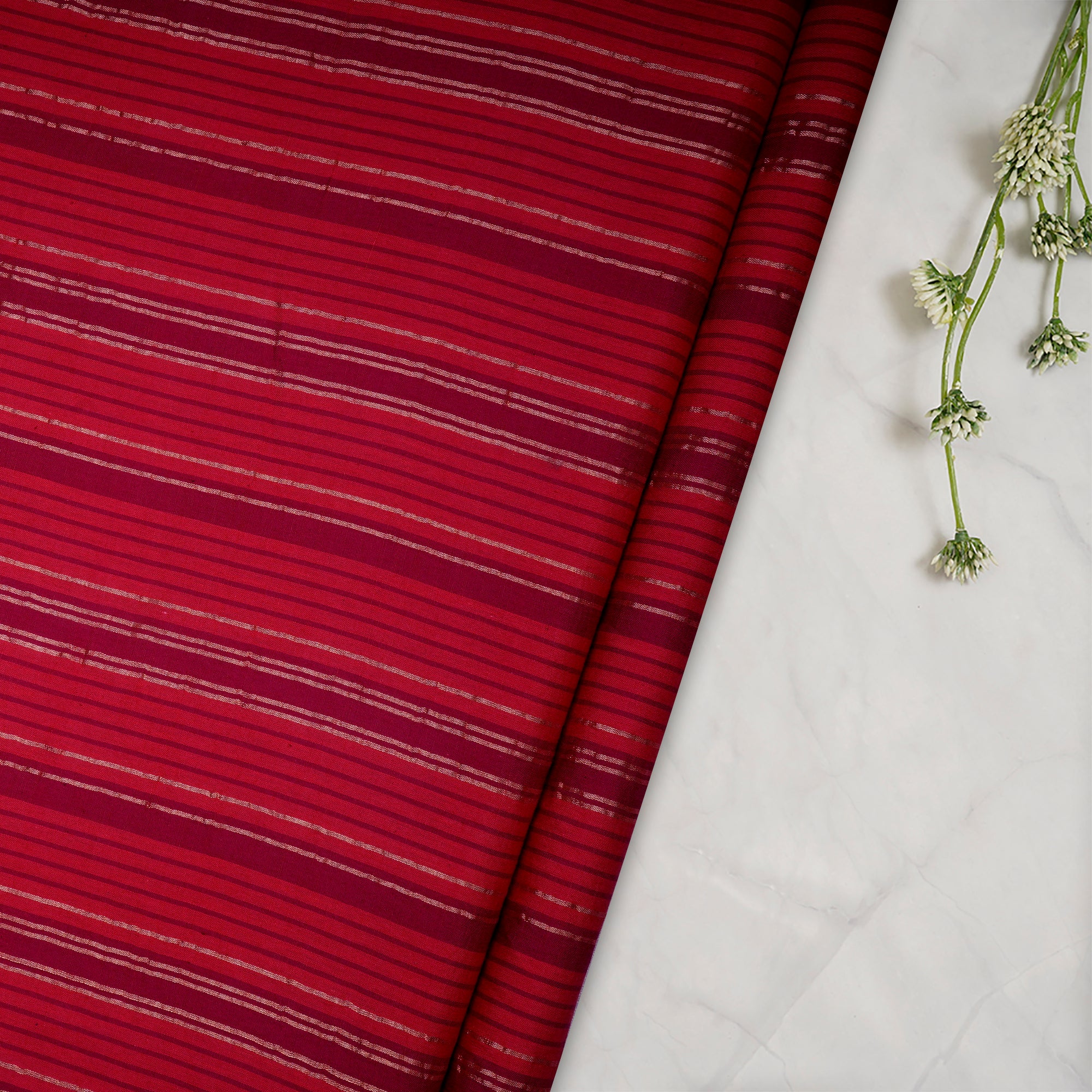 (Pre-Cut 1 Mtr) Red Color Yarn Dyed Handwoven Cotton Muslin Fabric