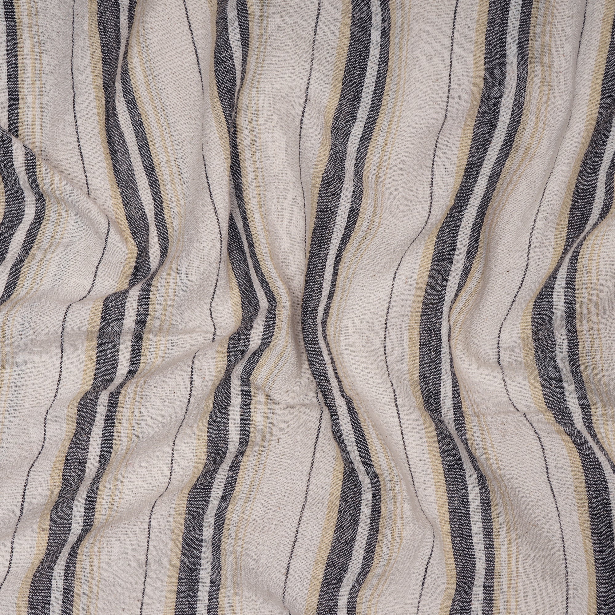 (Pre-Cut 1.50 Mtr) Off White-Black Color Handwoven Handspun Cotton Fabric