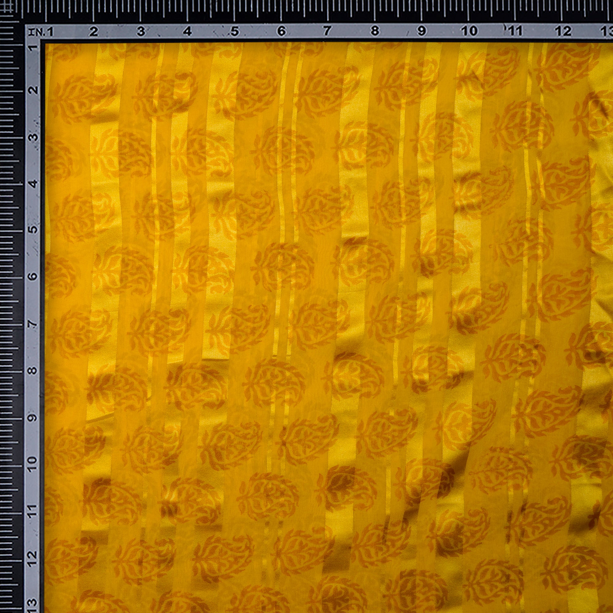 (Pre-Cut 3.15 Mtr ) Yellow Printed Georgette Satin Fabric