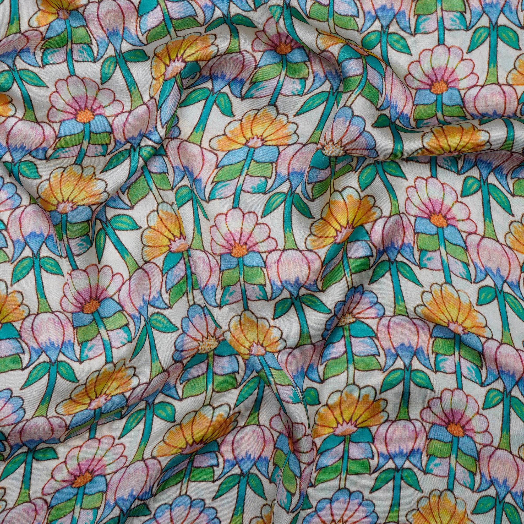 (Pre-Cut 4.10 Mtr) Multi Digital Printed Bemberg Satin Fabric