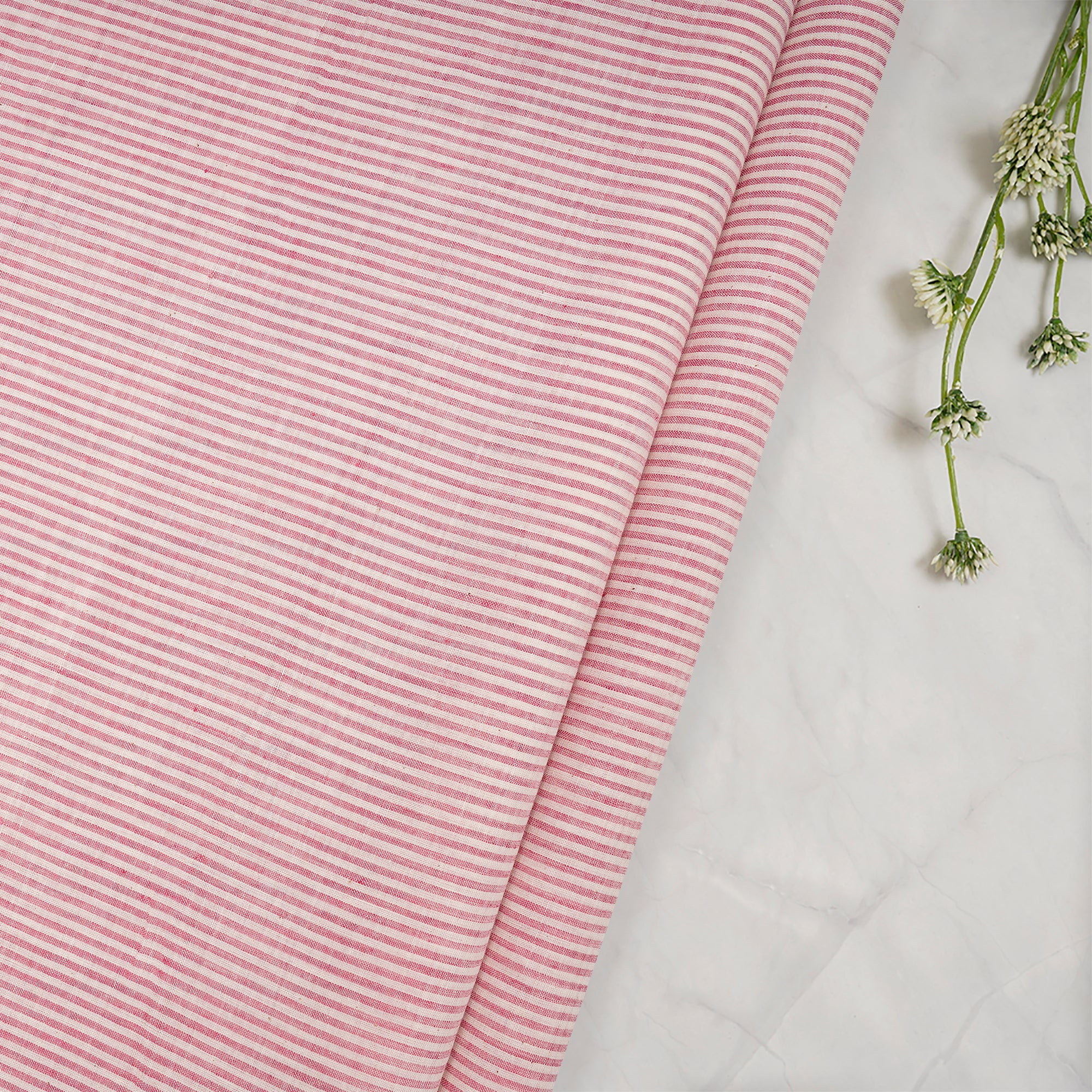 (Pre Cut 2.00 Mtr )Dark Salmon-Cream Yarn Dyed Cotton Muslin Fabric