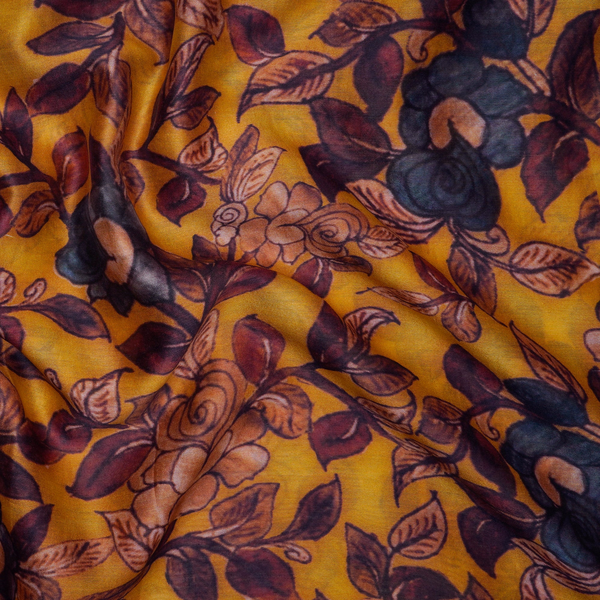 (Pre-Cut 2.35 Mtr) Mustard Digital Printed Pure Chanderi Fabric