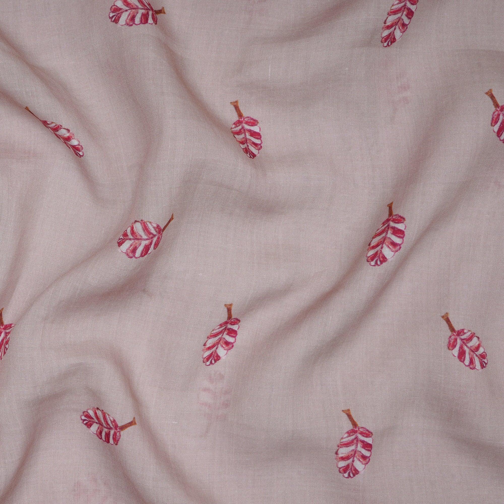 (Pre-Cut 2.50 Mtr) Beige Color Digital Printed Ramie Tencel Fabric