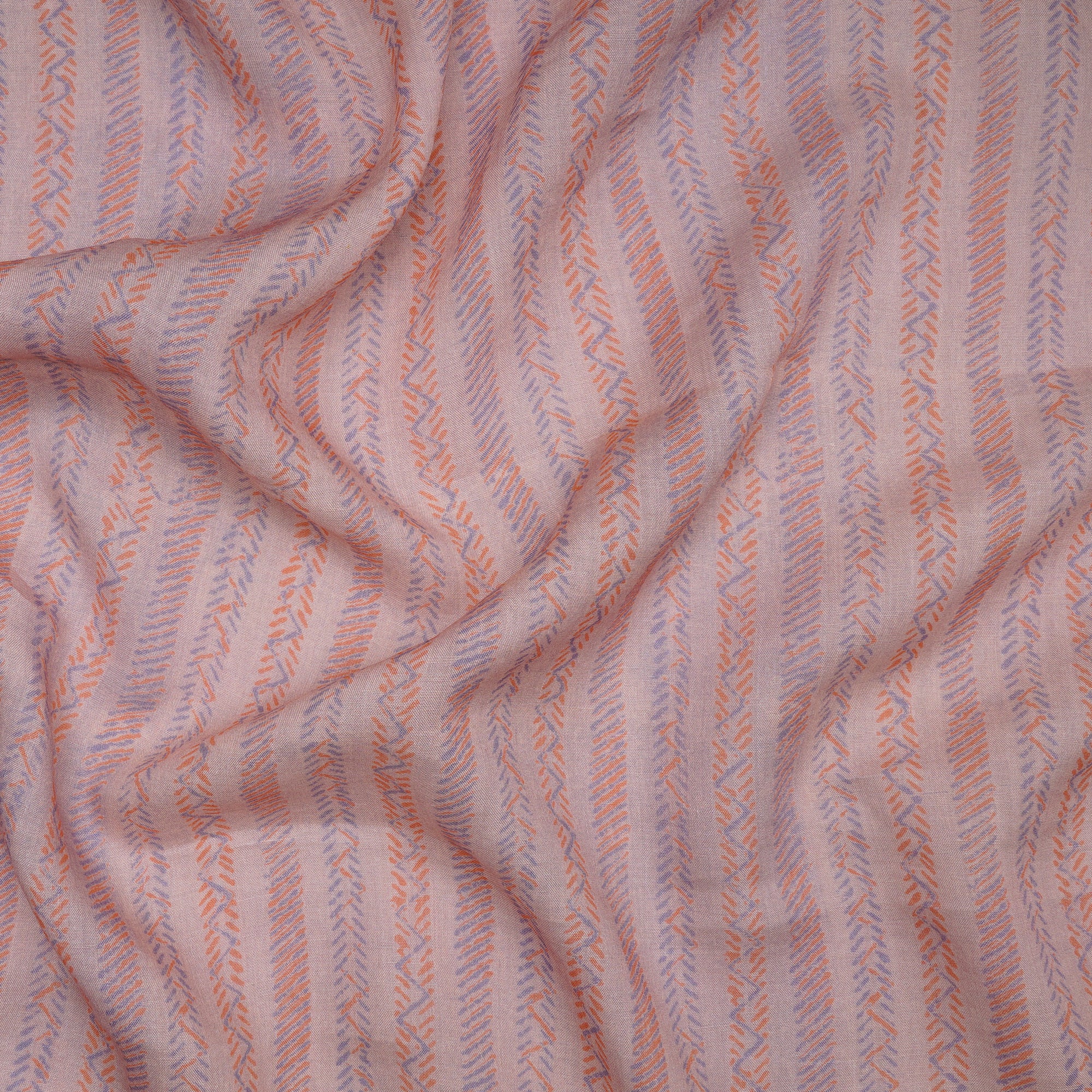 (Pre-Cut 1.70 Mtr) Salmon Digital Printed Ramie Tencel Fabric