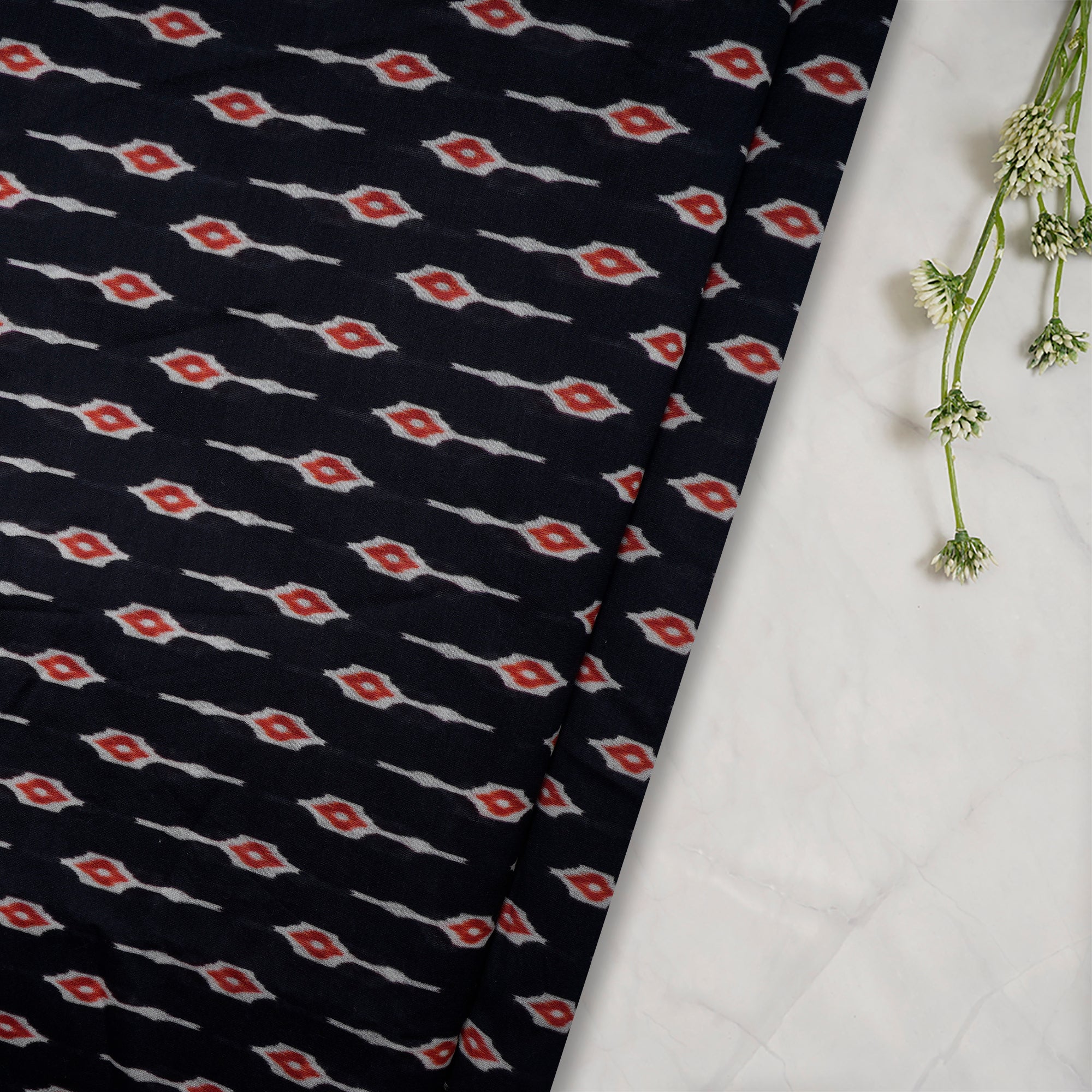 (Pre-Cut 1.95 Mtr) Black Digital Printed Chanderi Fabric