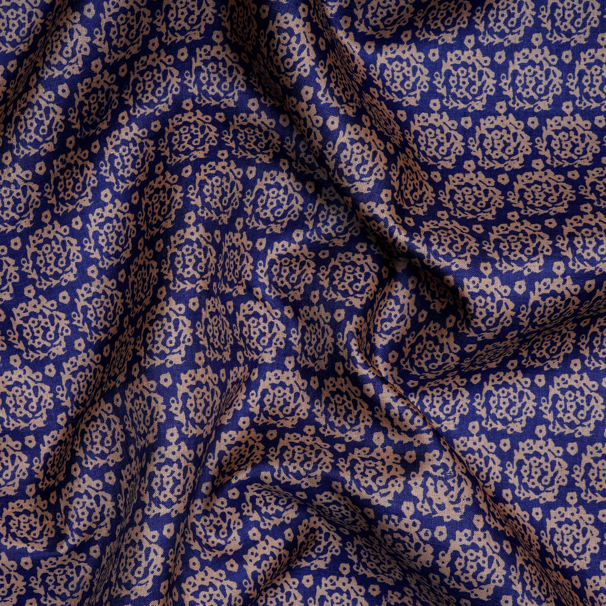 (Pre-Cut 2.50 Mtr) Blue Printed Tussar Silk Fabric