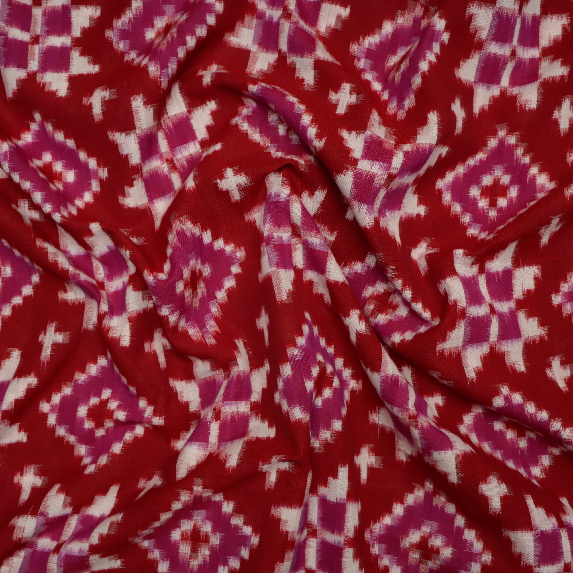 (Pre-Cut 1.65 Mtr) Red Handwoven Telia Rumal Pure Cotton Ikat Fabric