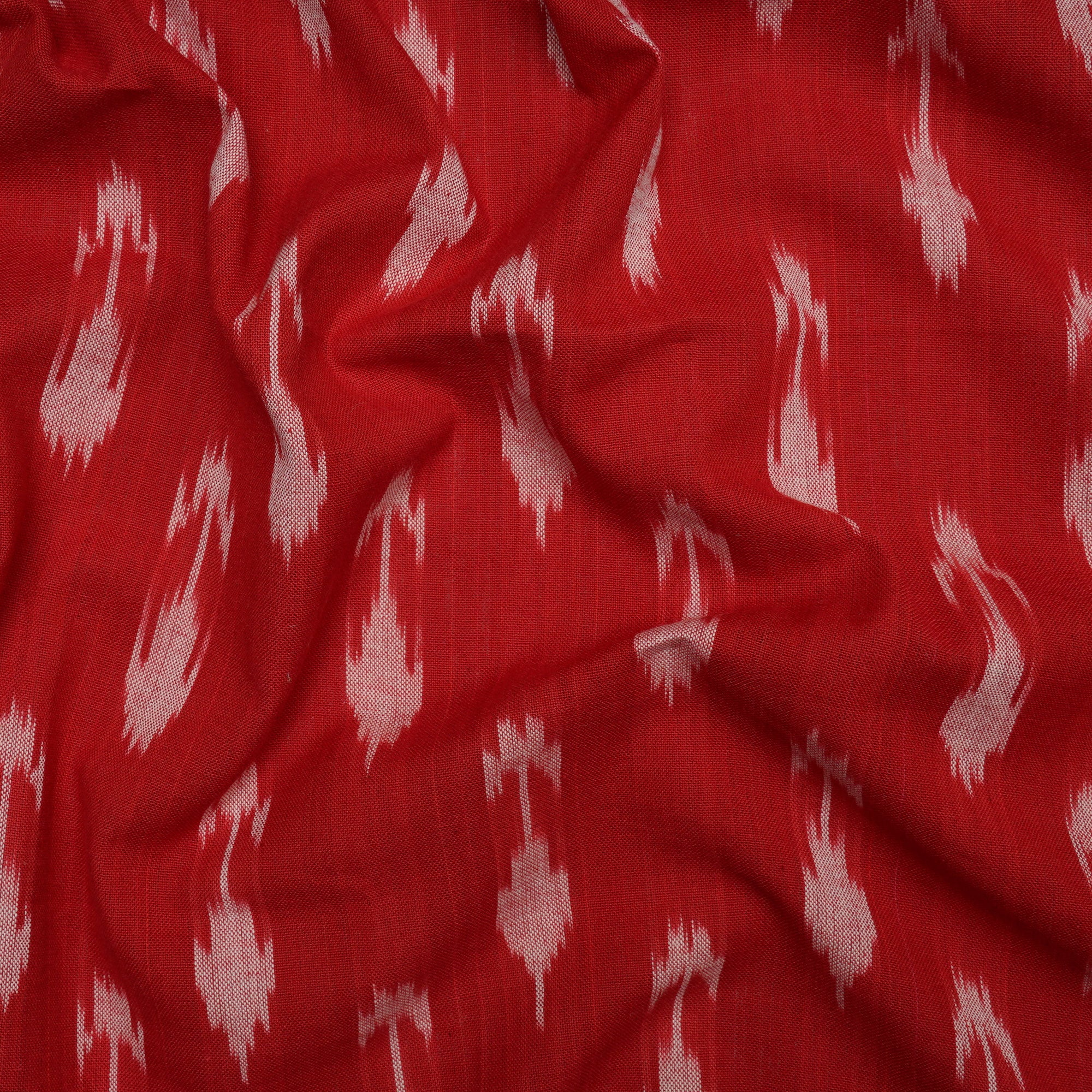 (Pre-Cut 0.60 Mtr) Red Washed Woven Ikat Cotton Fabric