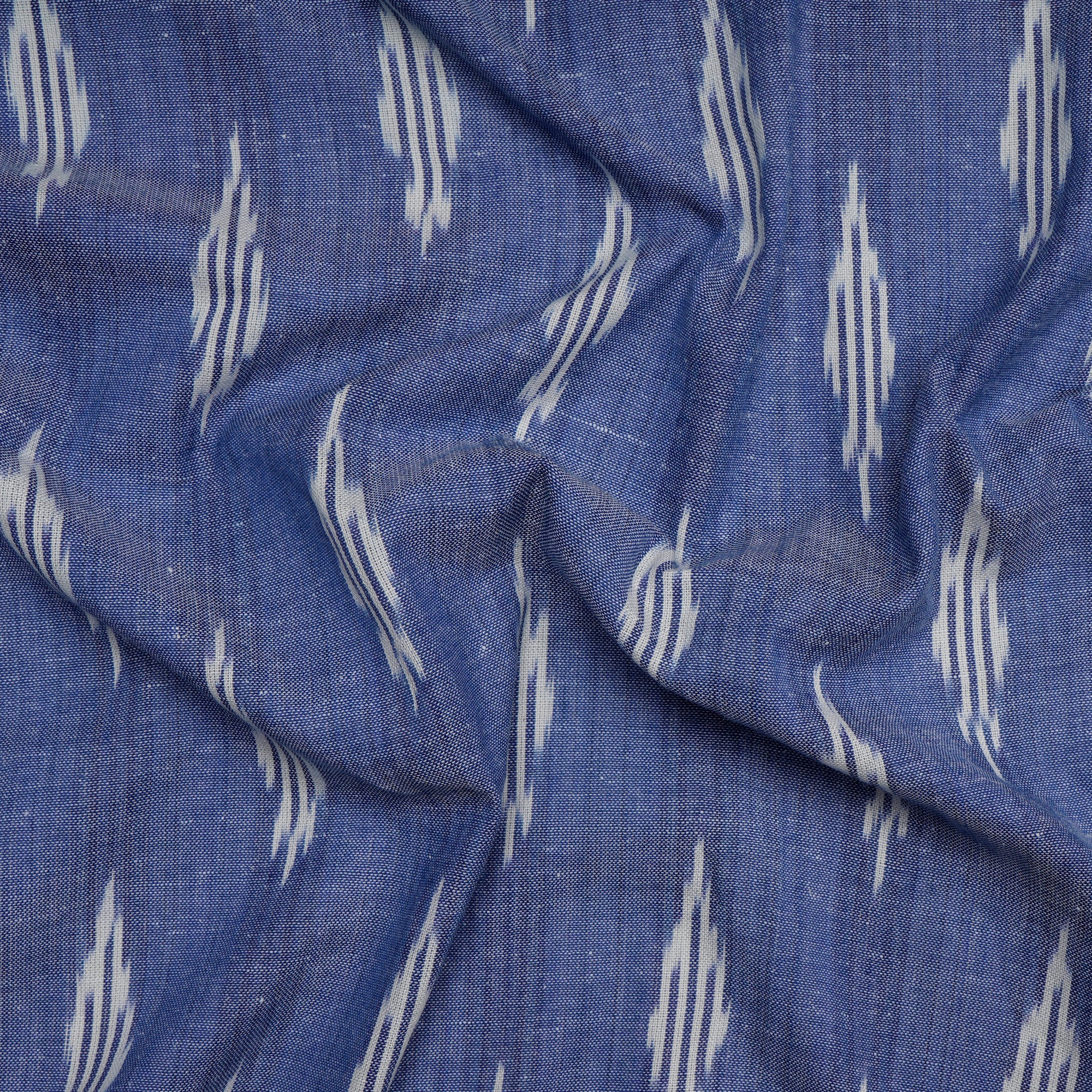 (Pre-Cut 0.50 Mtr ) Blue Washed Woven Ikat Cotton Fabric