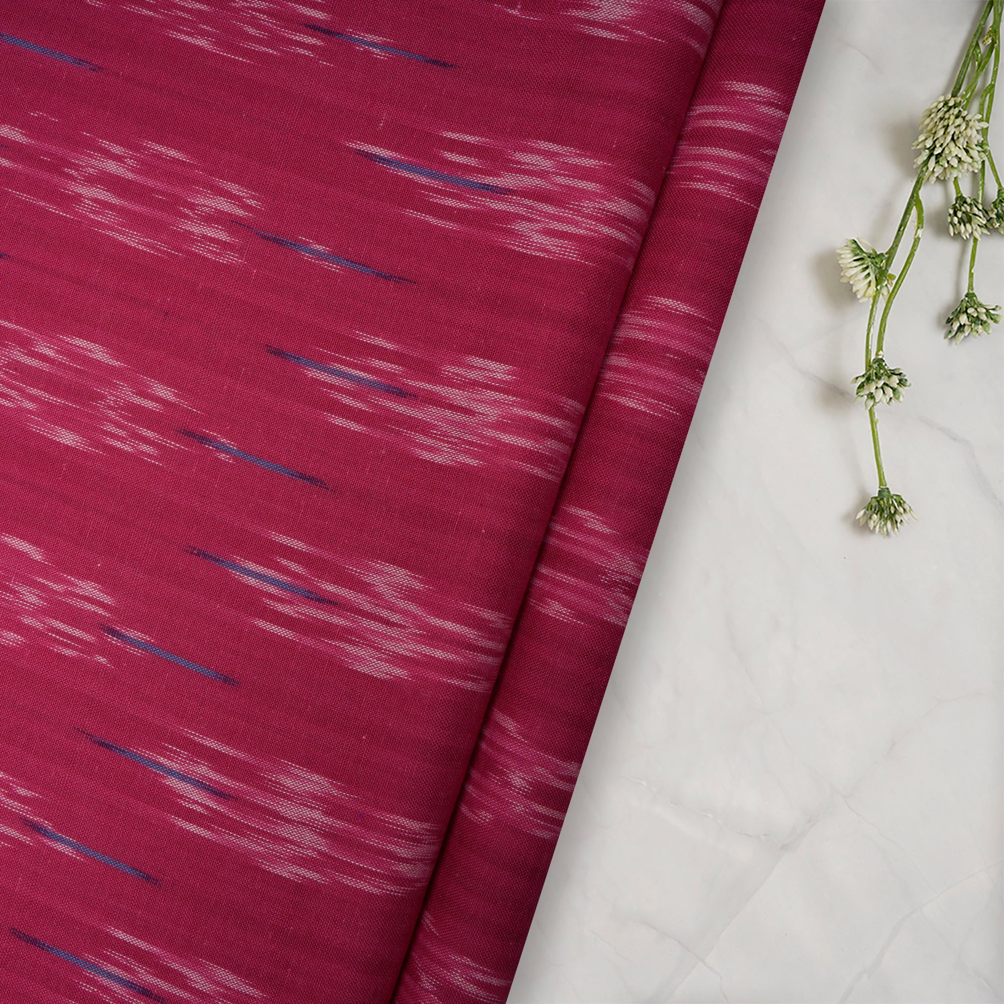 (Pre-Cut 1.00 Mtr) Pink Woven Ikat Cotton Fabric