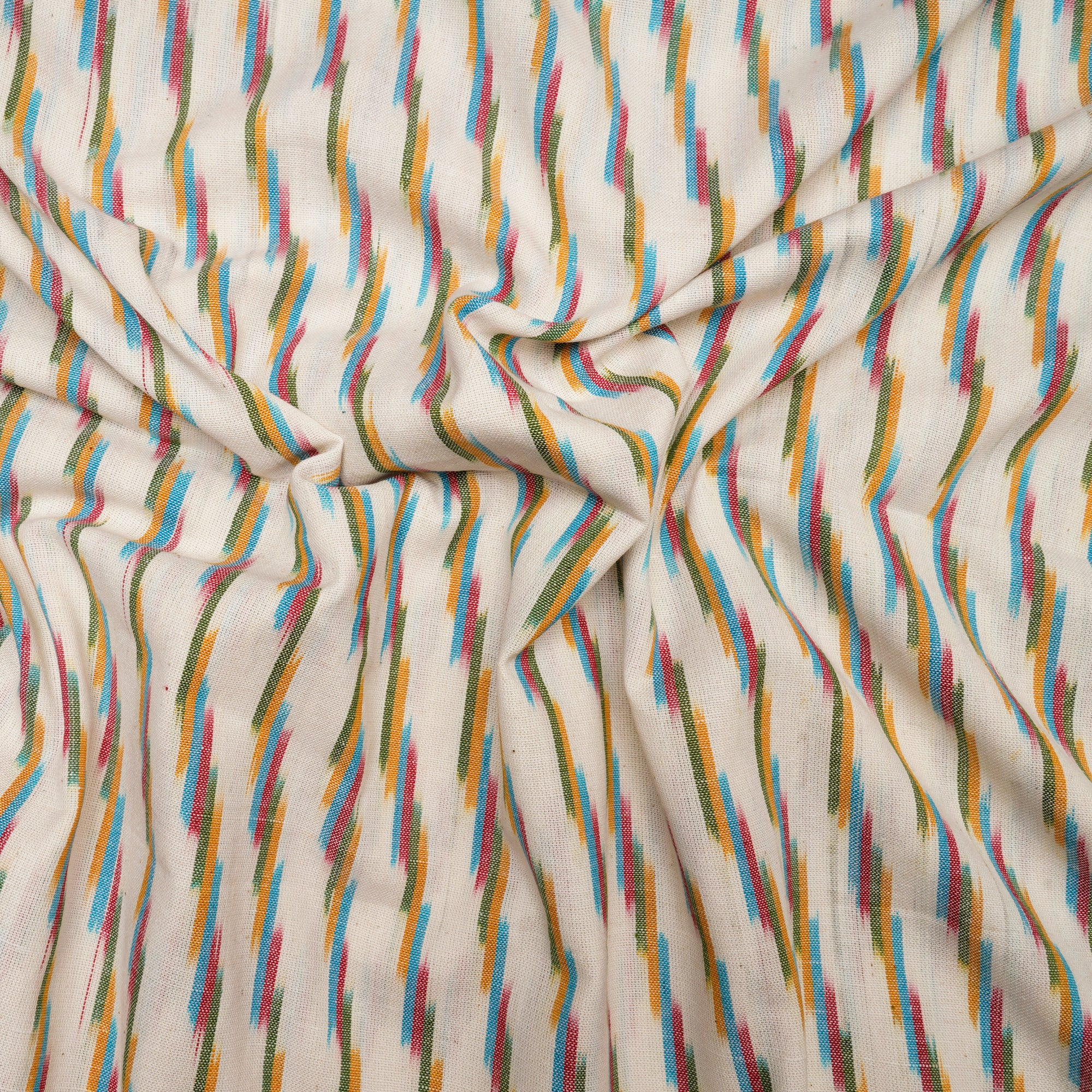 (Pre Cut 1.50 Mtr )Off White Washed Woven Ikat Cotton Fabric
