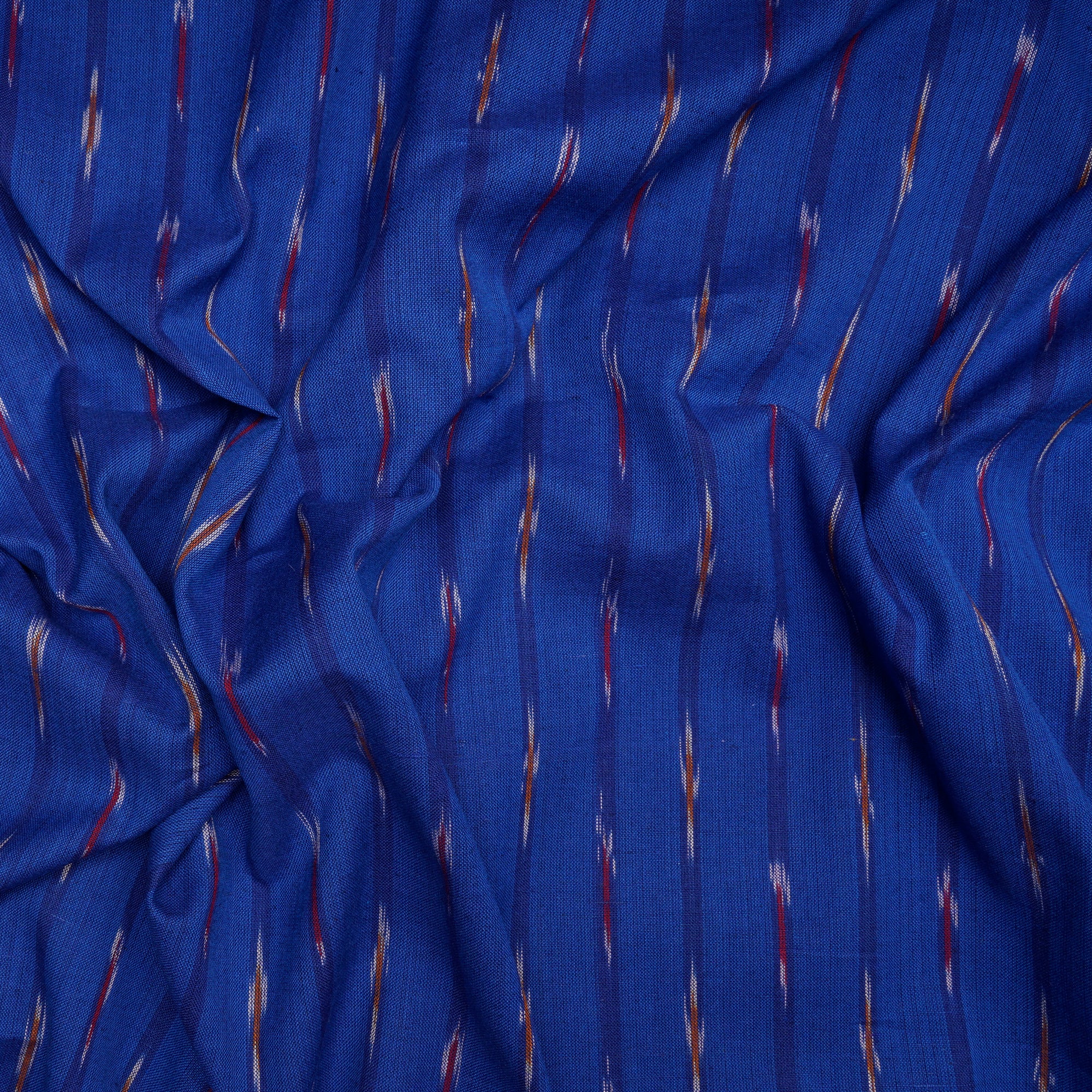 (Pre Cut 1.95 Mtr )Blue Color Washed Woven Ikat Cotton Fabric
