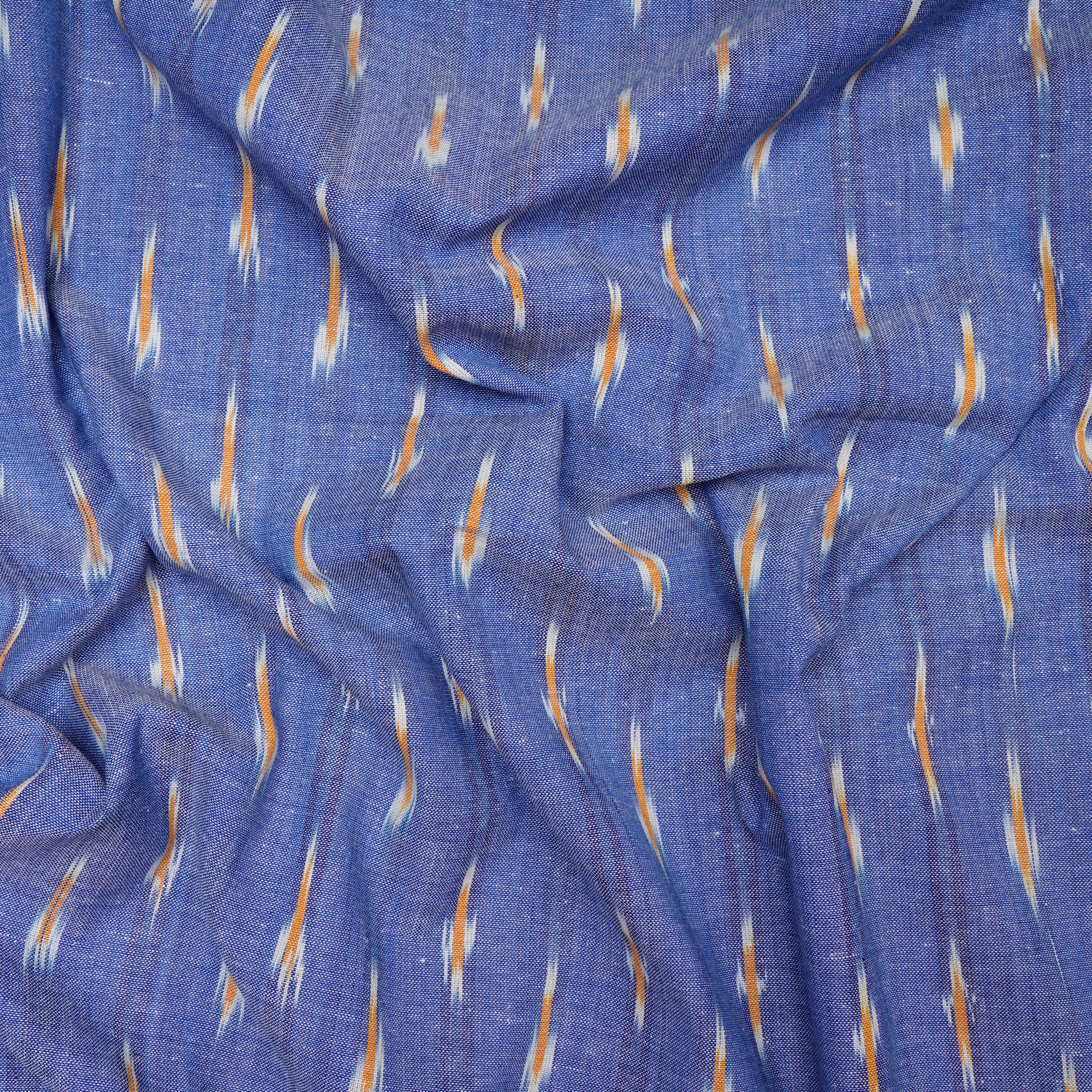 (Pre Cut 2.00Mtr )Light Blue Washed Woven Ikat Cotton Fabric