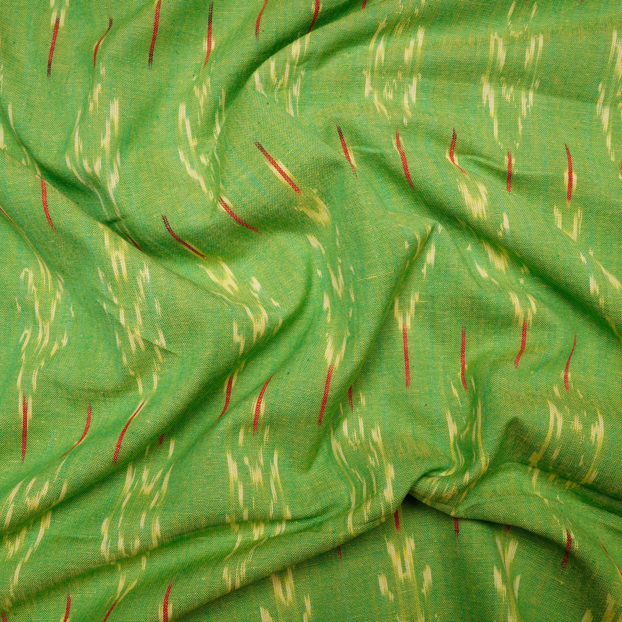 (Pre-Cut 2.50 Mtr )Parrot Green Washed Woven Ikat Cotton Fabric