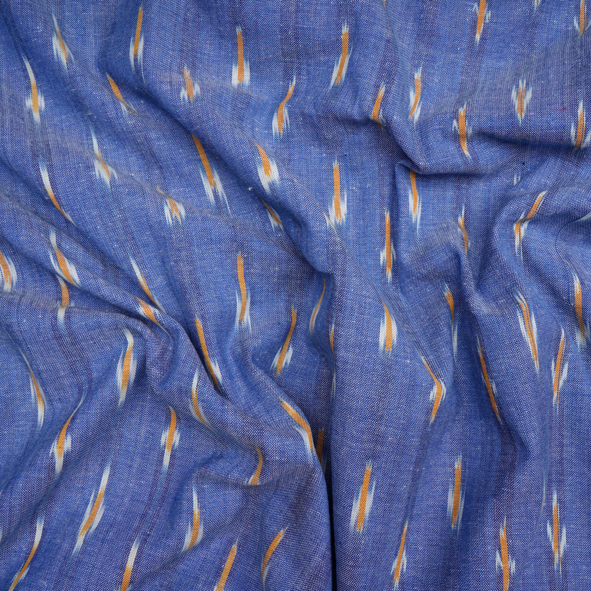 (Pre Cut 2.50 Mtr )Light Blue Washed Woven Ikat Cotton Fabric