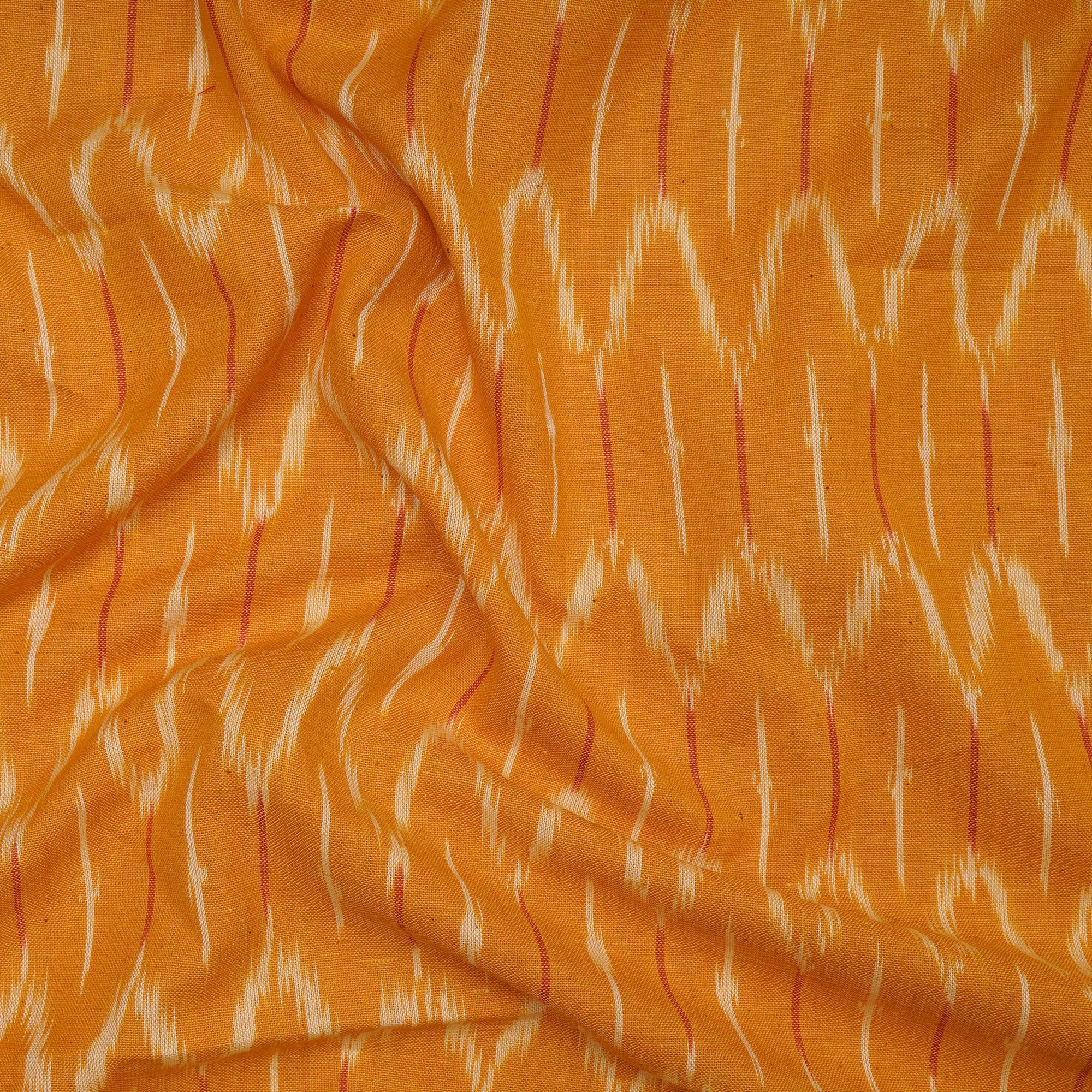 (Pre-Cut 0.90 Mtr ) Marigold Washed Woven Ikat Cotton Fabric